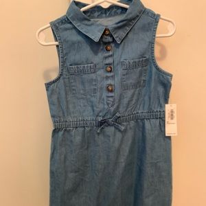 Sleeveless chambray dress with collar